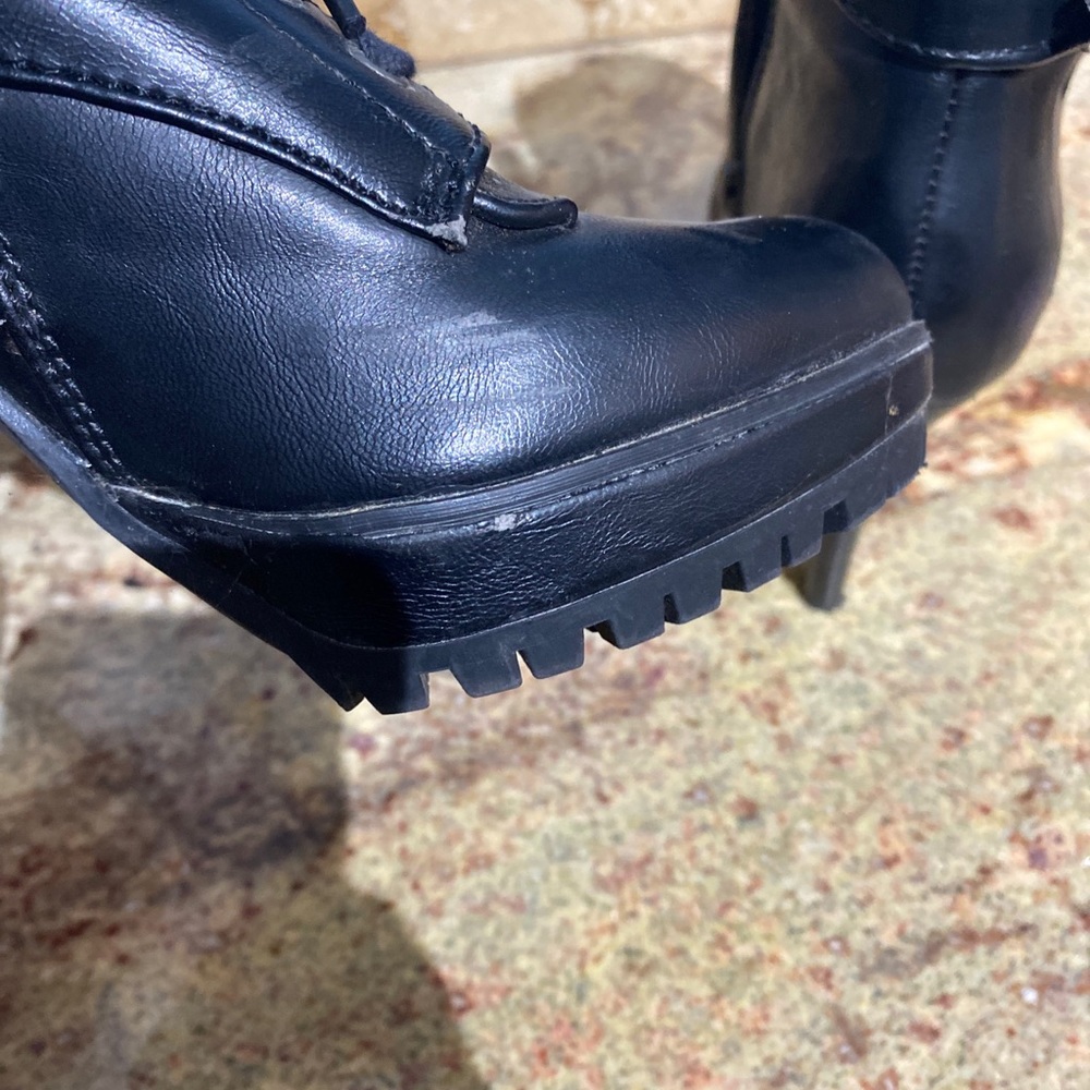 Nine West Womens Black  Leather Platform Boots 5" Heel Round Toe Size 6 - Picture 11 of 14